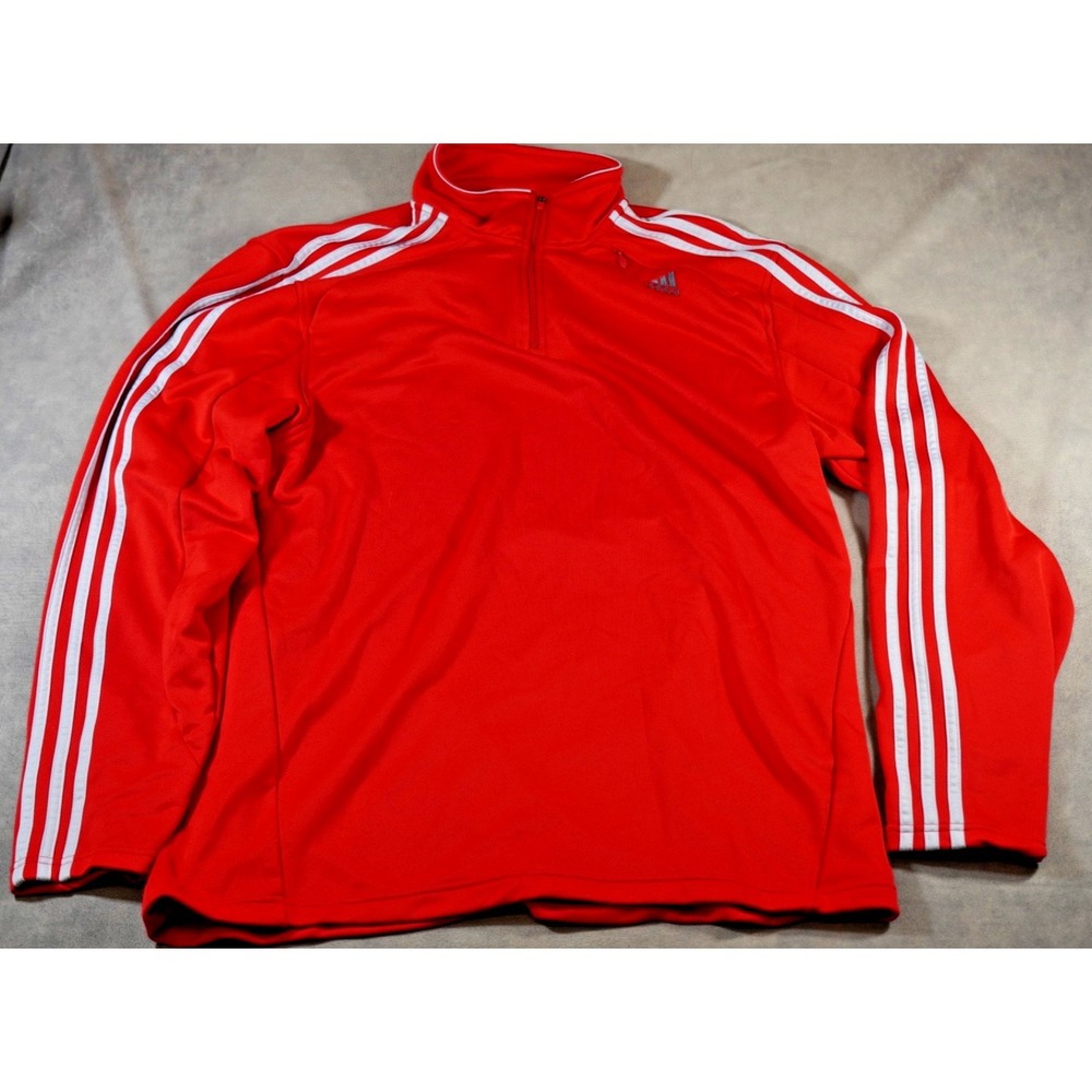Adidas 3-Stripes XL 1/4 Zip Pullover Track‎ Jacket Red Shoulder Zip Pocket